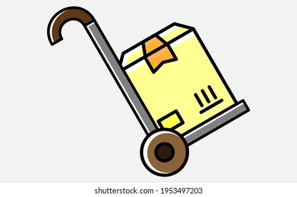 Handkarren-Symbol mit Box-Vektorgrafik auf weißem Hintergrund