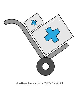 Handcart icon illustration with medical box. Flat design style