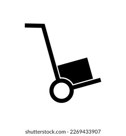 Handcart icon with one cargo boxes. Transportation of cargo. Vector illustration isolated on white background.