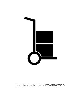 Handcart icon with two cargo boxes. Transportation of cargo. Vector illustration isolated on white background.