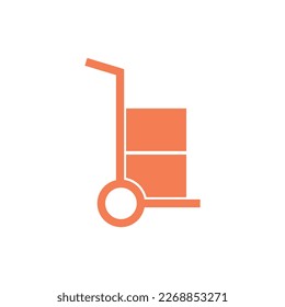 Handcart icon with two cargo boxes. Transportation of cargo. Vector illustration isolated on white background.