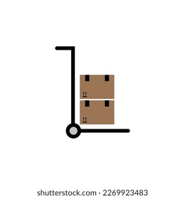 Icono de carrito con dos cajas de carga. Transporte de carga. Ilustración vectorial aislada en fondo blanco.