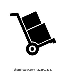 Handcart Icon Vector or Black Handcart Icon Vector on White Background. Wheelbarrow icon for all purposes. Especially for the design of the icon of a trolley or goods carrier. Handcart Vector Isolated