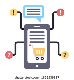Handcart inside smartphone, flat design of mobile shopping