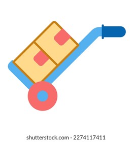 Handcart on wheels with parcels - icon, illustration on white background, flat color style