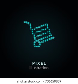 Handcart - pixel icon. Vector Illustration. Design logo element. Isolated on black background. It is easy to change to any color.