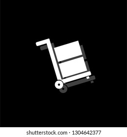 Handcart. White flat simple icon with shadow