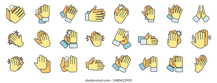 Handclap icons set outline vector. Acclaim body. Cheer clapping thin line color flat on white