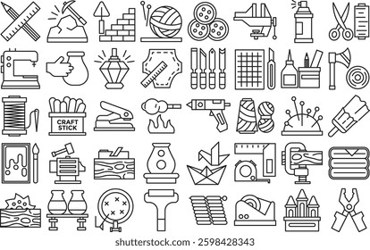Handcraft black line icon set. Vector Illustration. Set of 40 Handcraft web icons in line style