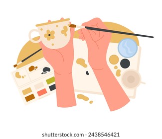 Handcraft painting workshop. Craft creative hobby, handmade home art cartoon vector illustration