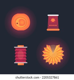 Handcraft paper lantern for Martinstag or St. Martin's Day in Germany. Held on 11 november. Set. Mid-autumn light parade. Vector illustration.