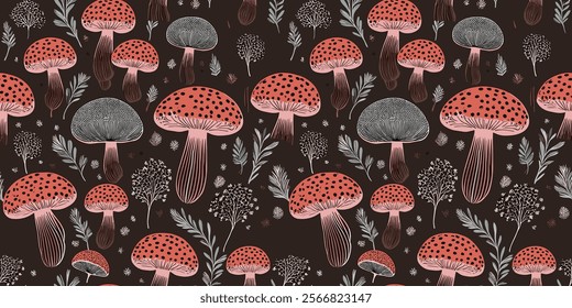 Handcrafted abstract, Mushrooms textile-inspired designs , ideal for modern wallpapers and wrapping paper.
