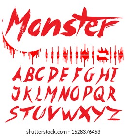 Handcrafted alphabet script letters for Halloween background vintage named monster. bloody alphabet letters. script halloween fonts