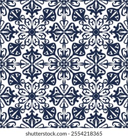 Handcrafted Azulejos Ceramic Tile Designs Collection with Traditional Blue Floral Style and Geometric Patterns – Seamless Intricate Vectors for Elegant and Unique Home Decor.