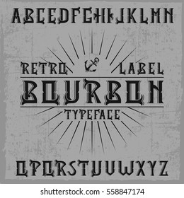 Handcrafted 'Bourbon' label font with decorations. 