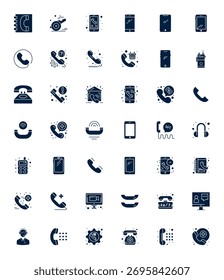 Colección artesanal con 42 iconos vectoriales rellenos para Call, optimizados en resolución alineada con píxeles Ready de Retina para experiencias digitales premium.