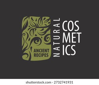 Handcrafted cosmetic label featuring leaf imagery design, Elegant organic beauty brand identity with natural motifs and modern typography