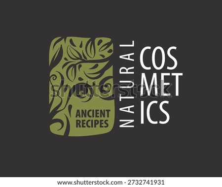 Handcrafted cosmetic label featuring leaf imagery design, Elegant organic beauty brand identity with natural motifs and modern typography