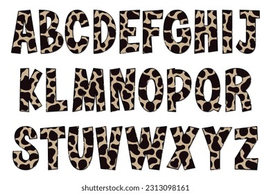 Handcrafted Cow Texture Letters. Color Creative Art Typographic Design