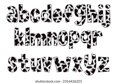 Handcrafted Cow Texture Letters. Color Creative Art Typographic Design
