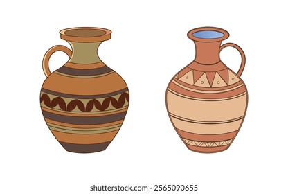 Handcrafted decorative clay pots with traditional patterns and earthy color designs