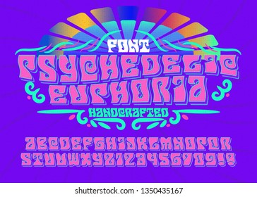 Handcrafted font. An alphabet in the style of 1960s psychedelic posters and album covers