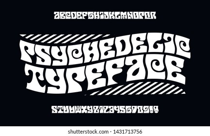 Handgefertigte Schriftart. Ein Alphabet im Stil der psychedelischen Poster und Albumabdeckungen der 1960er Jahre