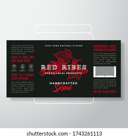 Handcrafted Fruit and Berry Spread or Jam Label Template. Abstract Vector Packaging Design Layout. Modern Typography Banner with Hand Drawn Red Ribes or Redcurrant Silhouette Background. Isolated.