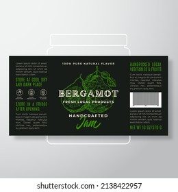 Handcrafted Fruit Jam Label Template. Abstract Vector Packaging Design Layout. Modern Typography Banner with Hand Drawn Bergamot Silhouette Background. Isolated