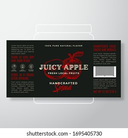 Handcrafted Fruit Spread or Jam Label Template. Abstract Vector Packaging Design Layout. Modern Typography Banner with Hand Drawn Apples Silhouette Background. Isolated.