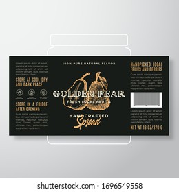 Handcrafted Fruit Spread or Jam Label Template. Abstract Vector Packaging Design Layout. Modern Typography Banner with Hand Drawn Pears Silhouette Background. Isolated.