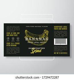 Handcrafted Fruit Spread or Jam Label Template. Abstract Vector Packaging Design Layout. Modern Typography Banner with Hand Drawn Bananas Silhouette Background. Isolated.