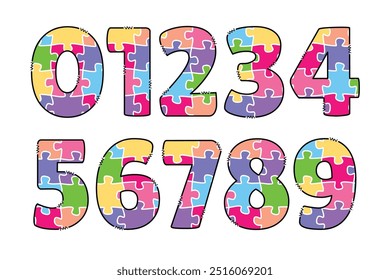 Handcrafted Genius Autism Puzzle number color creative art typographic design