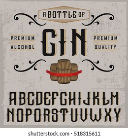 Handcrafted "Gin" font with barrels and decorations, dusty background