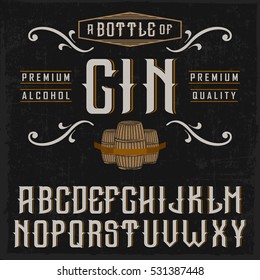 Handcrafted "Gin" font with barrels and decorations, on black background