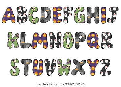 Letras Halloween artesanales color arte creativo diseño tipográfico