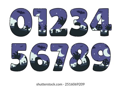 Handcrafted Halloween Party number color creative art typographic design