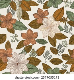 Handcrafted Leaf and Flower Design with Elegant Curves and a Sophisticated Color Palette on a Light Backdrop.