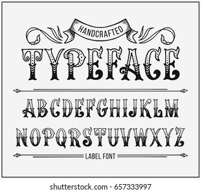 Handcrafted Letters With Victorian Decor. Vector Label Font