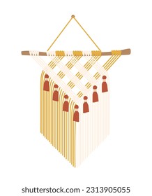 Handcrafted macrame on pendant concept. Handmade and handicraft decoration for home. Creativity and art. Poster or banner for website. Cartoon flat vector illustration isolated on white background