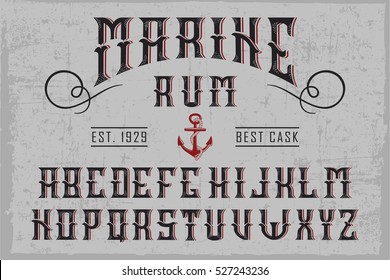 Handcrafted 'Marine Rum' font with an anchor and decorations, dusty background