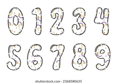 Handgefertigte Memphis Zahlenfarbe kreative Kunst typografische Design