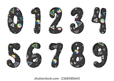 Handcrafted Memphis number color creative art typographic design