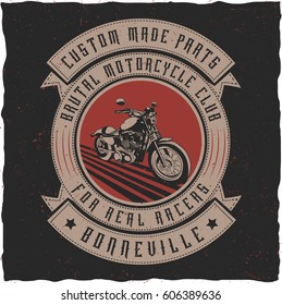 Handcrafted motorcycle label with an 'Old Bourbon' font with ribbons. T-shirt design. Vintage design.