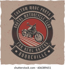 Handcrafted motorcycle label with an 'Old Bourbon' font with ribbons. T-shirt design. Vintage design.