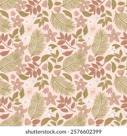 Handcrafted Nature-Inspired Pattern Highlighting a Mix of Vibrant and Subtle Colors in a Seamless Floral Design.