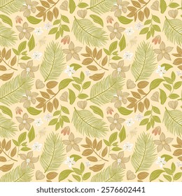 Handcrafted Nature-Inspired Pattern Highlighting a Mix of Vibrant and Subtle Colors in a Seamless Floral Design.