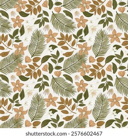 Handcrafted Nature-Inspired Pattern Highlighting a Mix of Vibrant and Subtle Colors in a Seamless Floral Design.