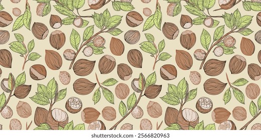 Handcrafted Nuts designs in seamless repeats, perfect for textiles, wallpapers, and creative packaging.