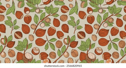 Handcrafted Nuts designs in seamless repeats, perfect for textiles, wallpapers, and creative packaging.